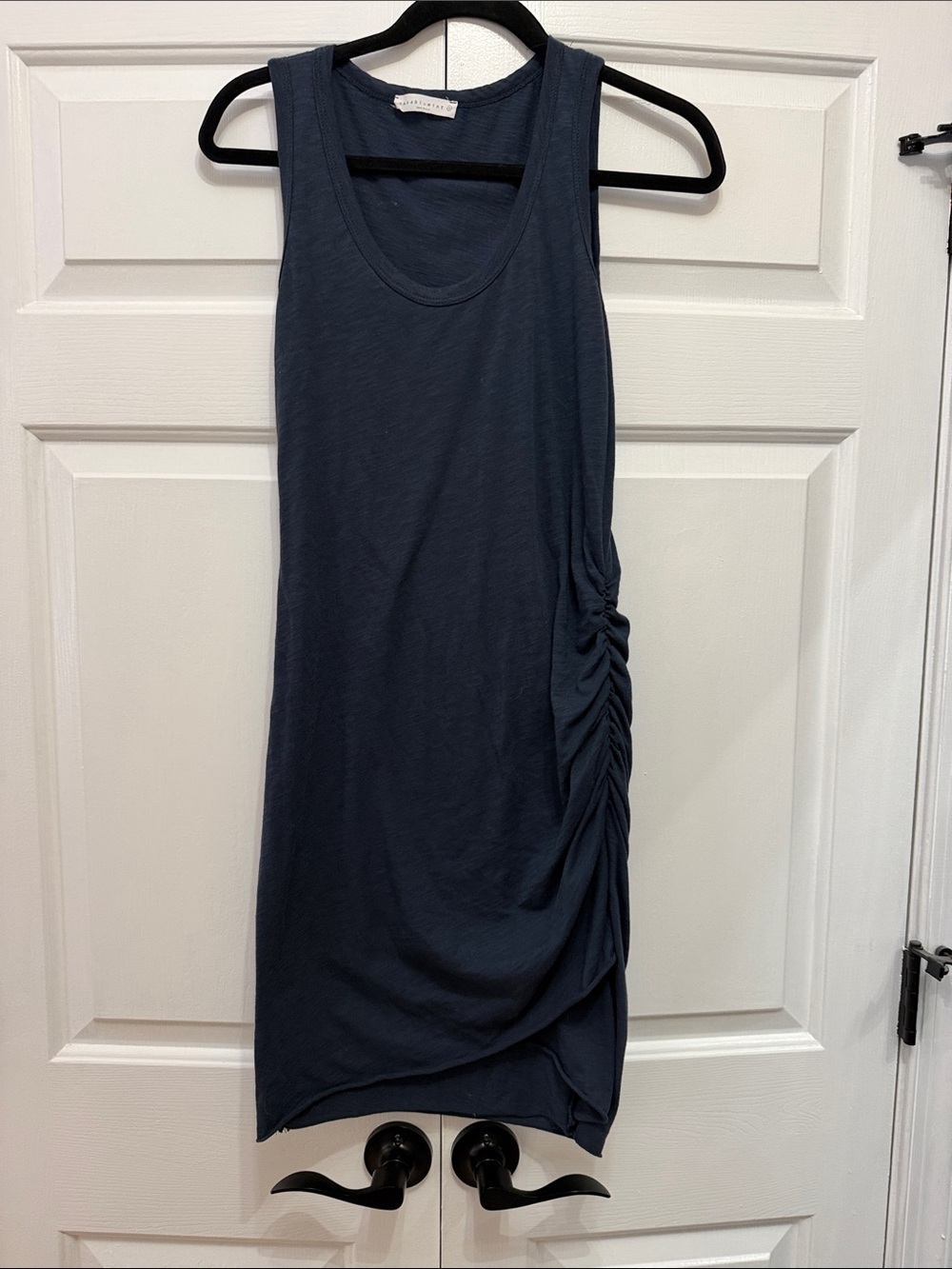 Ruched-Side Navy Tank Midi Dress